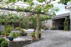 a courtyard with potted plants and a building at 'Casa do Afonso' in Esposende