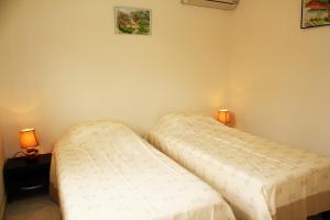 a bedroom with two beds and two lamps on the wall at Villa with swimming pool close to the beach MQSL11 in Sainte-Luce +6 photos