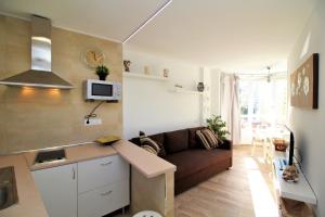 een kleine woonkamer met een bank en een keuken bij Coblanca 5 83 in Benidorm