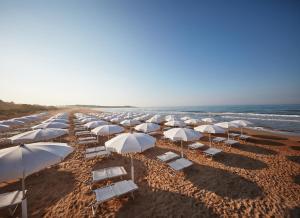 a group of umbrellas and chairs on a beach at VOI Marsa Siclà Essentia in Sampieri