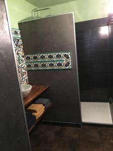 un baño con ducha con lavabo en Coté remparts, en Carcassonne 25 fotos más