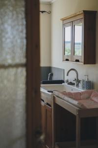 a kitchen with a sink and a window at La croisée des champs, gîte entre Durbuy et La Roche en Ardenne in Érezée +50 photos
