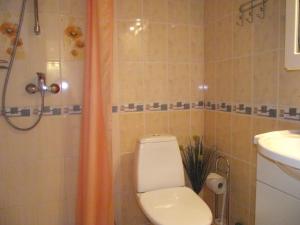 a bathroom with a toilet and a shower and a sink at Helene Villa in Kuressaare