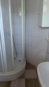 ein Bad mit einer Dusche und einem WC in der Unterkunft Tajči in Ugljan