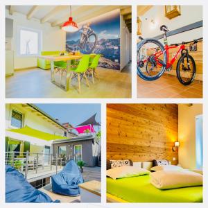 a collage of pictures of a house with bikes at Casa Tosca - Holiday Home in Nago-Torbole