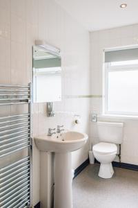 La salle de bains blanche est pourvue d'un lavabo et de toilettes. dans l'établissement Elan Hotel, à Rhayader