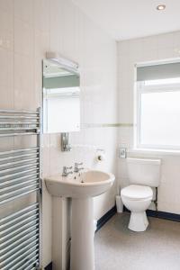 a white toilet sitting next to a sink in a bathroom at Elan Hotel in Rhayader