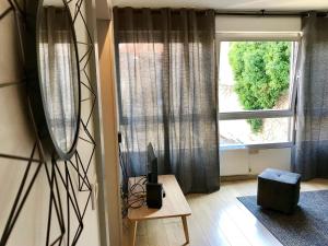 sala de estar con TV y ventana en Petit loft Drouot, en Nancy