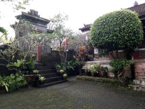 un jardín con un montón de plantas y escaleras en Puri Agung Inn, en Sidemen