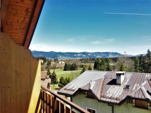 - une vue depuis le balcon d'une maison avec un toit en métal dans l'établissement Hotel Belvedere, à Roana