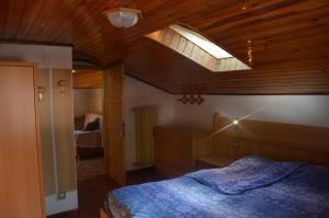 a bedroom with a bed and a skylight at Cèsa Soracrepa in Canazei