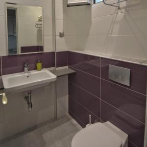 トロニにあるHotel Nestorのバスルーム(洗面台、トイレ、鏡付)