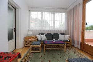 un salon avec un canapé et une fenêtre dans l'établissement Apartments Villa Irma, à Sarajevo