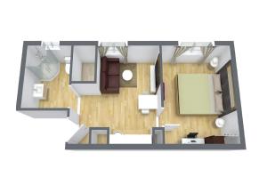 a rendering of a small apartment floor plan at F2 Golden Lounge, Hyper Centre, Parking in Nantes