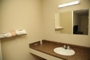 a bathroom with a sink and a mirror at Economy Inn - Charlotte in Charlotte