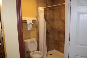a bathroom with a toilet and a shower at The Executive Inn & Suites in Amarillo