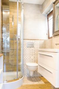 a bathroom with a shower and a toilet at BALTIC PLAŻA przy plaży in Krynica Morska +116 photos