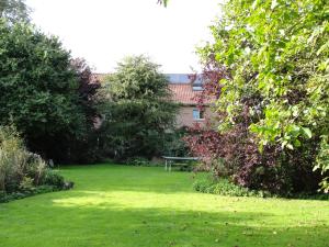 un jardin avec un banc au milieu d'une cour dans l'établissement B&B Hedera, à Herne