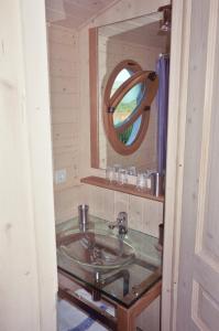 a bathroom with a sink and a mirror at Chambres d'hôtes La Prairie in Belley