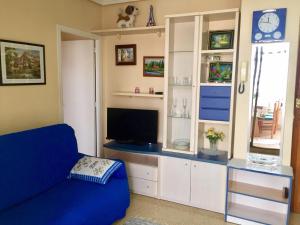 トレビエハにあるApartments atico on Calle Caballero de Rodasのリビングルーム(テレビ、青いソファ付)