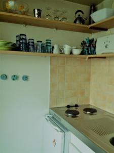 a kitchen with a stove and a counter top at Sea View Astrella in Nice