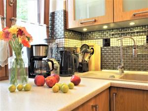 a kitchen counter with apples and oranges on it at VIP Apartamenty Tetmajera Centrum 2 in Zakopane