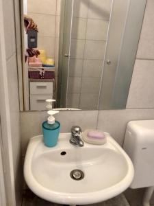 a bathroom with a sink and a mirror and a toilet at Neva in Bilice