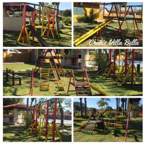 un collage de cuatro fotos de un patio de juegos en Chalés Villa Bella, en Florianópolis