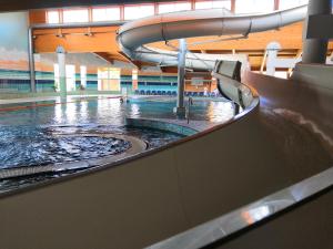 un tobogán de agua en una piscina cubierta en Exclusive HOTEL Lipno Wellness & SPA, en Frymburk