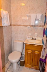 a bathroom with a toilet and a sink at Fantastic Hotel in Marigot