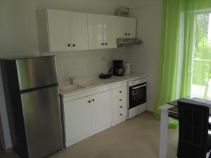 a kitchen with a sink and a refrigerator at Cozy apartment Peraia in Perea