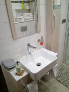 a bathroom with a white sink and a shower at Appartement Willmeroth in Königswinter