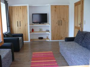 salon z dwiema kanapami i telewizorem z płaskim ekranem w obiekcie Sára Apartman w Hévízie
