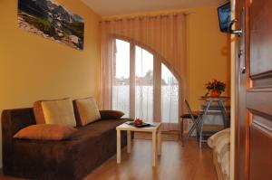 a living room with a couch and a table at Apartamenty Carpe Diem in Kościelisko