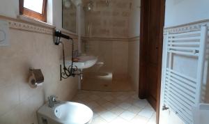 a small bathroom with a sink and a toilet at Masseria De Michele in Montalbano