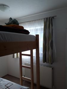 sypialnia z łóżkiem piętrowym i oknem w obiekcie Appartement Wildkogelblick w mieście Neukirchen am Großvenediger