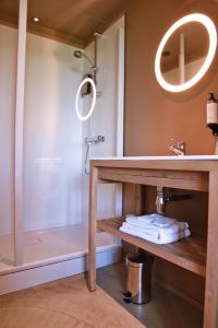 a bathroom with a sink and a shower at Cit'Hotel De Harlay in Compiègne