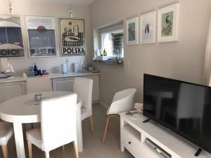 Televízia a/alebo spoločenská miestnosť v ubytovaní Widok na Mazury Apartament przy Porcie