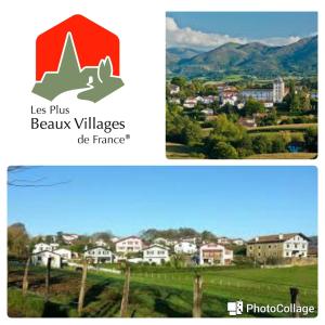 dos fotos de un pueblo con una montaña en Location Chambre Sare Larhun Zola 2022 en Sare