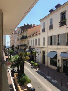 カンヌにあるModern Studio - 50 mètres des plages de la Croisetteのヤシの木が生える通りの景色