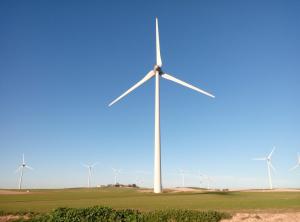 a windmill in a field with wind turbines in the background at Alojamiento Rural El Orégano in Campillos