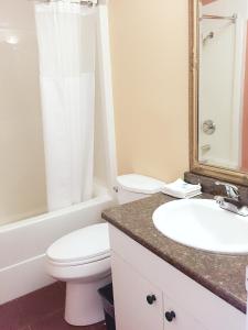 a bathroom with a toilet and a sink at Riverside Motel Cache Creek in Cache Creek