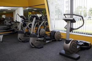a row of tread machines in a gym at Fitromax Sportpanzió Ajka in Ajka