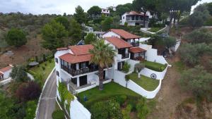 una vista aérea de una casa con una palmera en Villa Frideriki en Agia Paraskevi