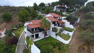 an aerial view of a house with a palm tree at Villa Frideriki in Agia Paraskevi