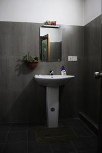 a bathroom with a white sink and a mirror at Sigiriya Lahiru Homestay in Sigiriya