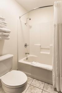 a white bathroom with a toilet and a bath tub at Brookwood Inn Branson in Branson