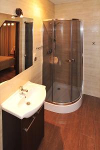 a bathroom with a shower and a sink at Willa Wiktoria in Bukowina Tatrzańska