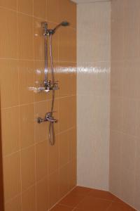 a shower with a shower head in a bathroom at Hotel Radi in Sapareva Banya