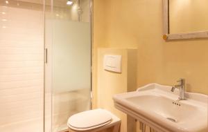 a bathroom with a shower and a toilet and a sink at Villa Contessa in Bagni di Lucca +33 photos